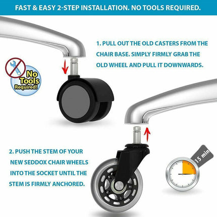 5pcs 3-Inch PU Transparent Caster Wheels Luggage Office Chair Mute Swivel Wheels