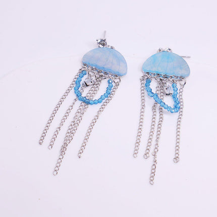 French Retro Enamel Jellyfish Tassel Earring Cool Elegant Fashion Dangle Jewelry