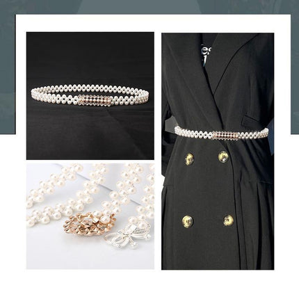 Women's Bead Chain Belt Pearl Waist Chain Dress Decorative Belt Waistband 8C - Aimall