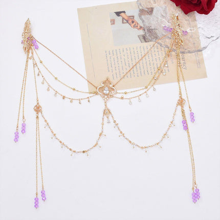 Exotic Sapphire Tassel Headwear Antique Dancer Pendant Hair Accessories Necklace