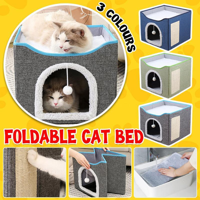 Foldable Pet Cat Calming Bed Hideaway Interactive House Nest Scratching Board - Aimall