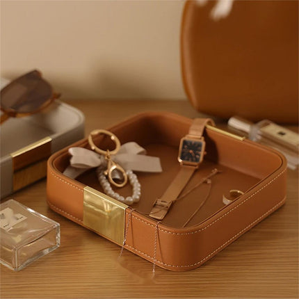 Leather Desktop Storage Tray Key Organizer Entryway Cosmetic Clutter Tray