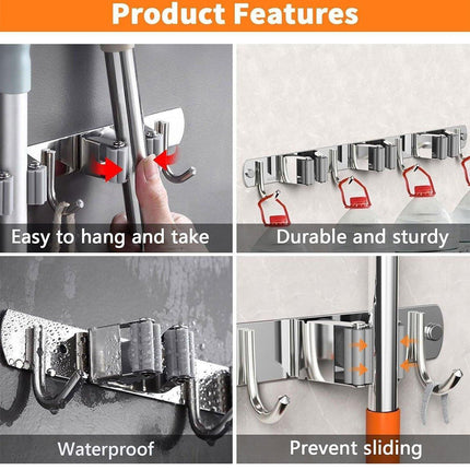 Punch-free Wall Mounted Mop Rack Nail-free Storage Rack Multi-use Mop Holder