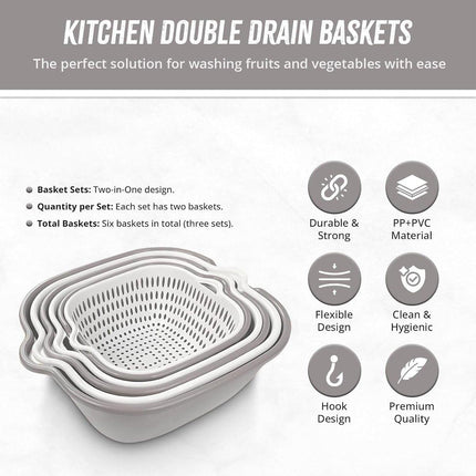 6pcs Multifunctional Drainage Basket for Fruits Vegetables Kitchen Household Use