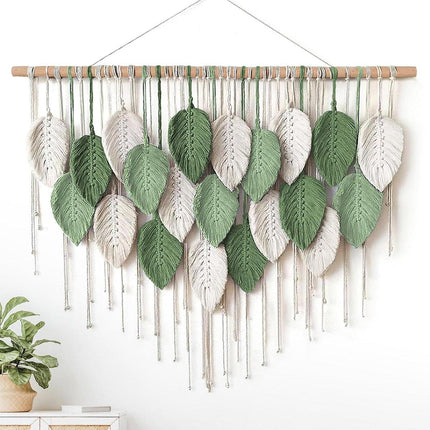 Cotton Rope Woven Leaves Tapestry Wall Hanging for Living Room Bedroom Decor