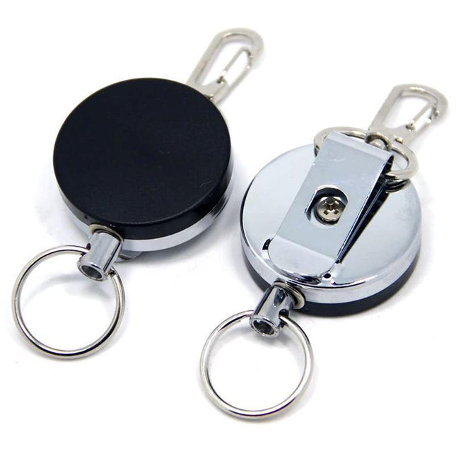 2 Recoil Key Ring Retractable Chain ID Pull Holder Reel Belt Clip Extend Keyring - Aimall