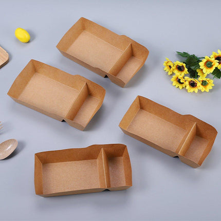 125pcs Eco-Friendly Kraft Paper Snack Boxes Dual Compartment Lunch Food Tray