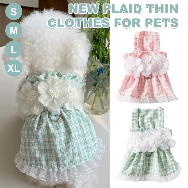 Plaid Pet Dress with Traction Buckle Slip Outing Clothes for Small Medium Pet