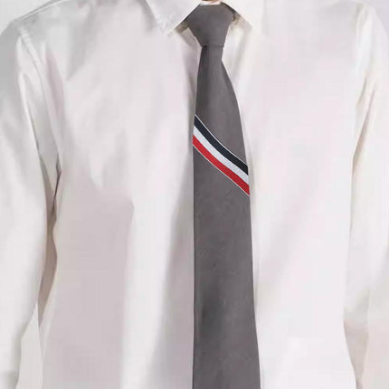 Men's zipper tie Fashion Pattern Striped Cotton Tie Preppy Student Slim Necktie - Aimall