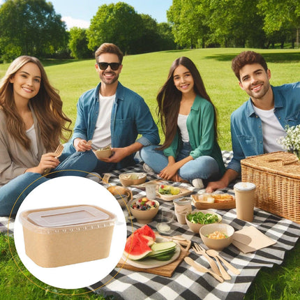50pcs Eco Friendly Kraft Paper Food Containers Lunch Boxes for Picnic Takeout