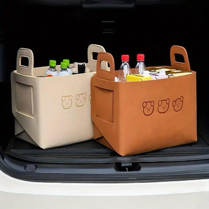 2pcs Felt Storage Basket Foldable Large Bear Basket Car Boot Basket for Dirty