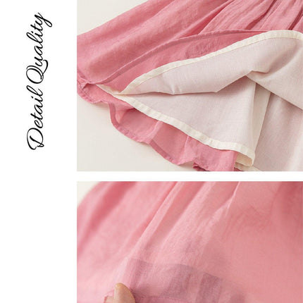 New Chinese Hanfu Girls Floral Two-Piece Pink Cheongsam Half-Skirt Outfit
