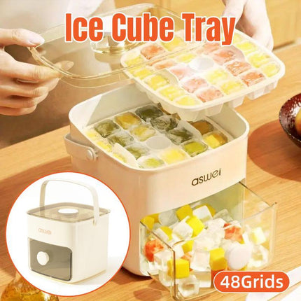 Portable Ice Compartment Cube Mold Plastic Ice Making Box and Ice Cube Holder