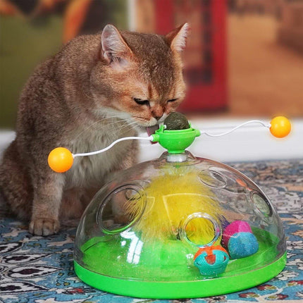 Interactive Windmill Cat Teaser Toy Treasure Box with Stick Fun Play for Pets