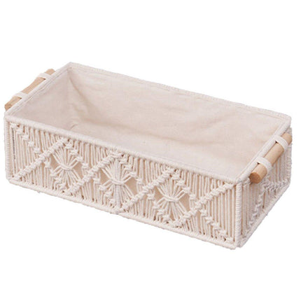 Pure Hand-Woven Square Storage Basket Desktop Organizer for Cosmetics Snacks