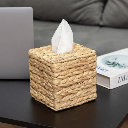 Straw Woven Tissue Box Rustic Style Extractable Tissue Drawer Desktop Organizer