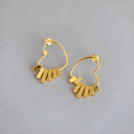 Swinging Textured Long Heart Earrings Elegant Fashion Jewelry for Women Gift