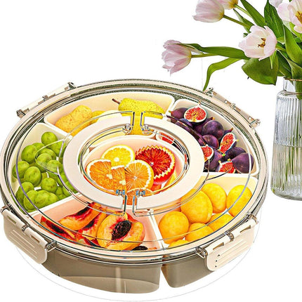 Six Compartment Rotary Fruit Plate Portable Round Snack Box with Lid for Home
