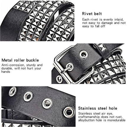 2PCS Square Rivet Belt Punk Style Jeans Waist Belt for Men and Women Fashion