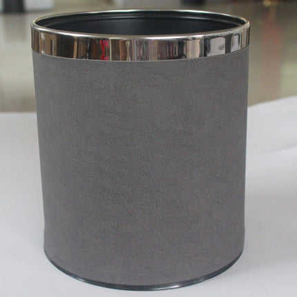 Durable Hotel Trash Bin Leather Wastebasket Office Room Metal Lining 26x22cm
