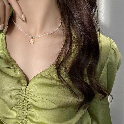 Retro Double Layer Women Necklace Pendant Necklace Clavicle Chain Pearl Choker - Aimall