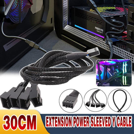 3 Pin Fan Splitter Cable 1 to 4 Ways Extension Power Sleeved Y Cable Case Coolin - Aimall