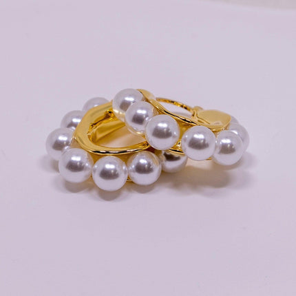 Pearl Hoop Earrings for Women Simple Fashion Brass Unique Statement Jewelry