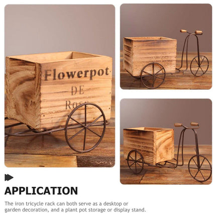 Retro Iron Bicycle Ornament with Wooden Flower Pot Green Plant Holder Decor