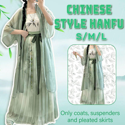 Hanfu Women Half Sleeve Pleated Skirt Waist Dress Spring Summer Daily Suit