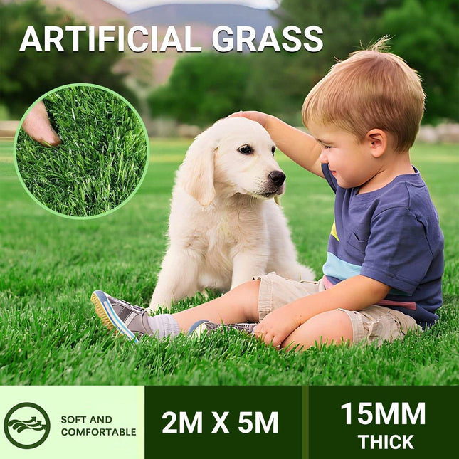 Primeturf Artificial Grass Synthetic Fake 2m x 5m Turf Plant Plastic Lawn 15mm
