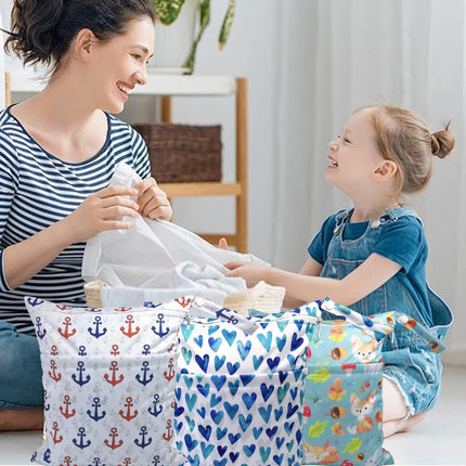 2PCS Cartoon Printed Diaper Bag Double Zipper Washable Storage Organizer