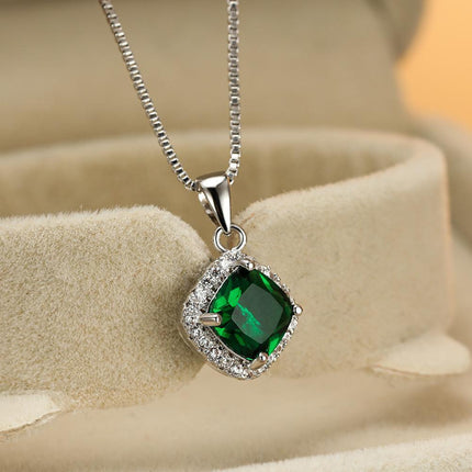 Fashion 925 Sterling Silver Stunning Square Cubic Zircon Pendant Necklace Chain - Aimall