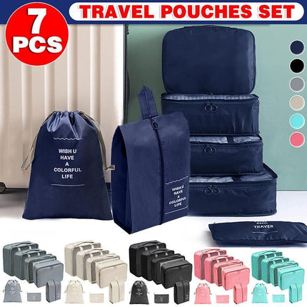 7PCS Travel Packing Cubes Luggage Pouches Organiser Clothes Suitcase Storage Bag - Aimall