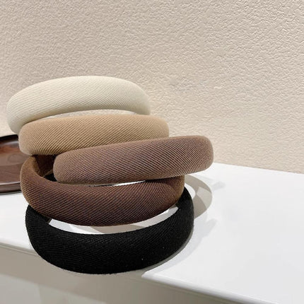 Ladies Headband Padded Hairband Wide Sponge Hair Hoop Solid Colour Accessories - Aimall