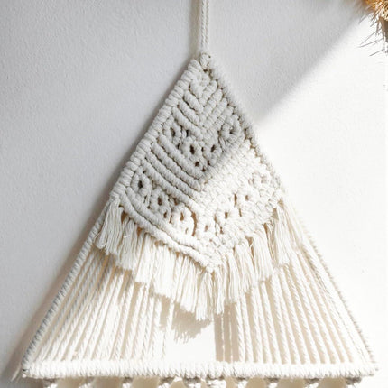 White Woven Tapestry Dreamcatcher Hanging Wall Decor Triangle Charm for Home