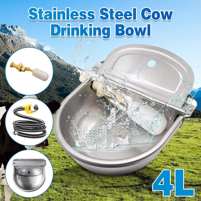 Automatic Stainless Steel Water Bowl 4L Auto Fill Drinking Trough for Animals