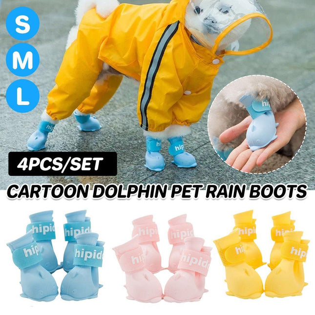 4pcs Cartoon Pet Rain Boots Waterproof Non-Slip Wear-Resistant Shoes for Dogs