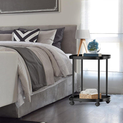 2 Tier Mobile Side Table Coffee Table with Storage Shelf Living Room Furniture