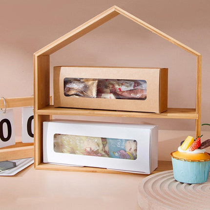 50PCS Kraft Paper Macaron Box Transparent Window Cookie Candy Packaging