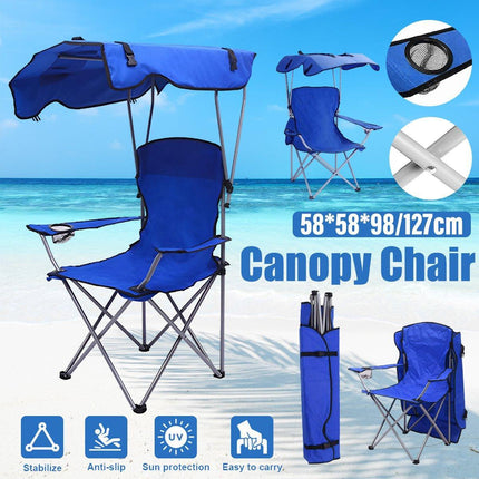 Canopy Chair Foldable W/ Sun Shade Beach Camping Folding Outdoor Fishing Blue - Aimall