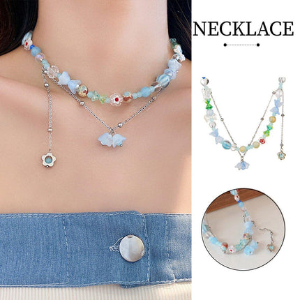 Elegant Blue Flower Pendant Necklace Women Girls Boho Chic Fashion Jewelry