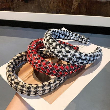 Womens Plaid Headband Padded Hairband Wide Sponge Hair Hoop Band Head Decor - Aimall
