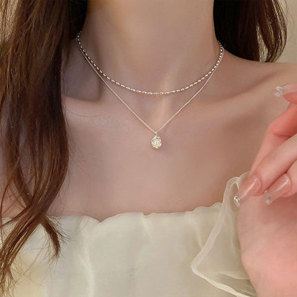 Love Butterfly Pearl Tassel Double Layer Necklace Elegant Jewelry Women Fashion