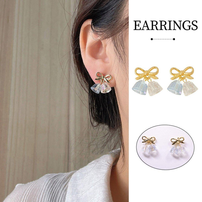 Blue Wind Chime Gold Bow Earrings Fashion Jewelry Boho Style Dangle Earrings