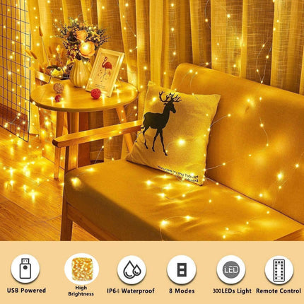 3Mx3M 300 LED Fairy String Light Outdoor Garden Wedding Party Curtain Lamp Xmas - Aimall