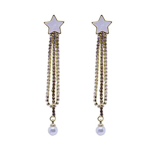 Star Pearl Tassel Earrings Dangle Design Fashion Jewellery Women Accessories