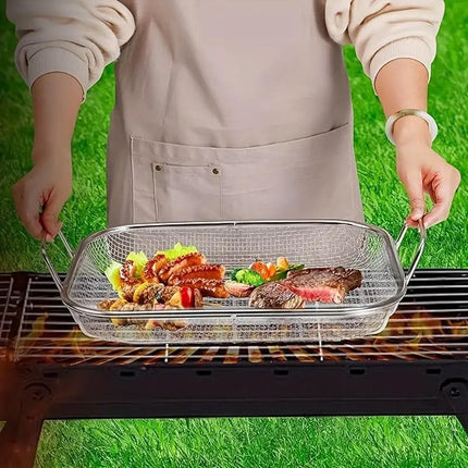 Stainless Steel Square Barbecue Basket Multifunctional Tray Grilling Vegetables