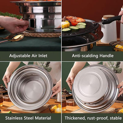 Korean Style Table Charcoal Portable BBQ Grill Camping Outdoor Stainless 40cm - Aimall