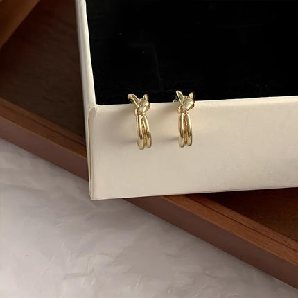 Knotted C-Shaped Double Layer Metal Earrings Alloy Fashion Jewelry for Women - Aimall