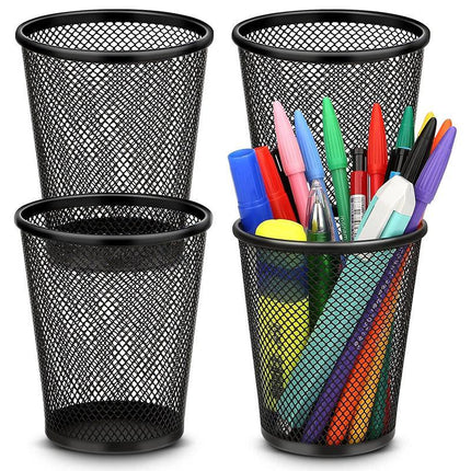4pcs Round Pen Holder Bucket Desktop Organiser Simple Storage Container Office